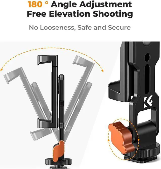 Alt view image 4 of 7 - K&F Concept Metal Phone Tripod Mount, Universal Smartphone Stand with 2 Cold Shoe Mount, Adjustable Cellphone Holder for Horizontal and Vertical Shooting, Compatible with iPhone/Samsung and All Phones