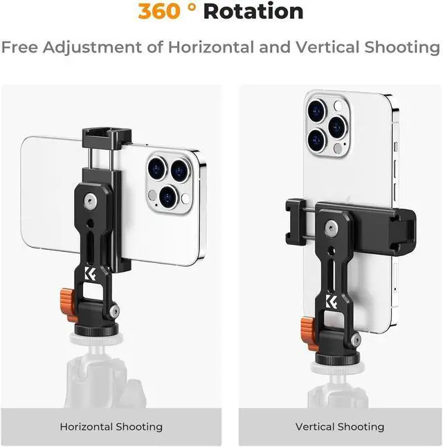 Alt view image 5 of 7 - K&F Concept Metal Phone Tripod Mount, Universal Smartphone Stand with 2 Cold Shoe Mount, Adjustable Cellphone Holder for Horizontal and Vertical Shooting, Compatible with iPhone/Samsung and All Phones
