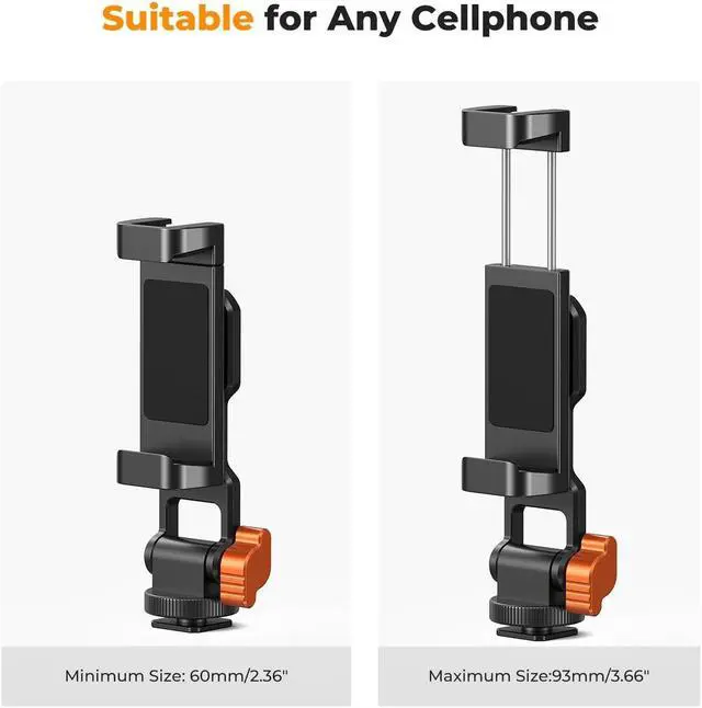 Alt view image 6 of 7 - K&F Concept Metal Phone Tripod Mount, Universal Smartphone Stand with 2 Cold Shoe Mount, Adjustable Cellphone Holder for Horizontal and Vertical Shooting, Compatible with iPhone/Samsung and All Phones