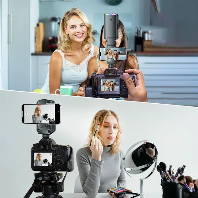 Alt view image 6 of 6 - Phone Tripod Mount with Light Camera Phone Mount with Hotshoe Rechargeable RGB Video Light for DSLR Cameras Photography Selfie Tiktok Content Creator Accessories