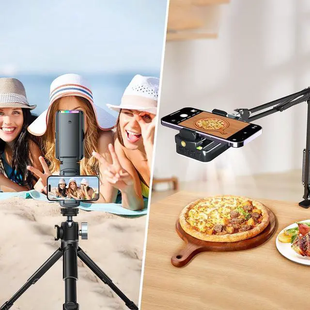 Alt view image 5 of 6 - Phone Tripod Mount with Light Camera Phone Mount with Hotshoe Rechargeable RGB Video Light for DSLR Cameras Photography Selfie Tiktok Content Creator Accessories