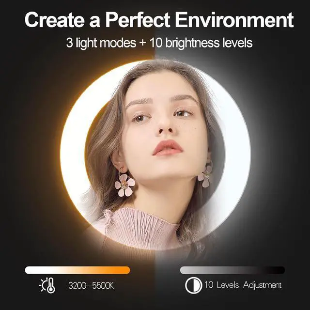 Alt view image 2 of 6 - EMART 10" Ring Light with 55" Extendable Tripod Stands and Phone Holder, Dimmable LED Circle Round Light for Selfie Camera Photography/Makeup/YouTube Video/Vlogging/Live Streaming