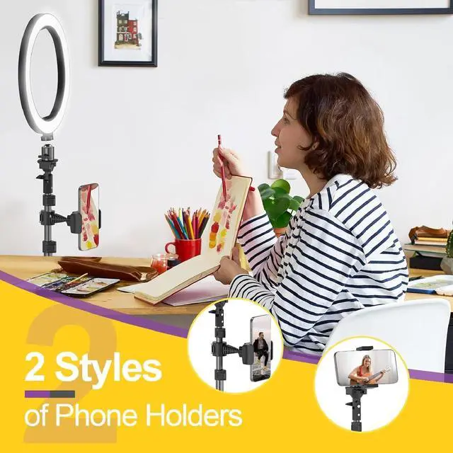 Alt view image 4 of 6 - EMART 10" Ring Light with 55" Extendable Tripod Stands and Phone Holder, Dimmable LED Circle Round Light for Selfie Camera Photography/Makeup/YouTube Video/Vlogging/Live Streaming