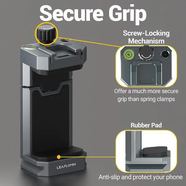 Alt view image 3 of 7 - Aluminum Phone Mount for Tripod, Adjustable Phone Tripod Mount with Cold Shoe & Arca Swiss Quick Release Plate,Universal Adjustable Clamp Suitable for iPhone 14 pro/13 Pro/12/11/Samsung