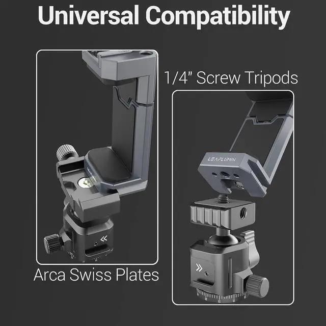 Alt view image 6 of 7 - Aluminum Phone Mount for Tripod, Adjustable Phone Tripod Mount with Cold Shoe & Arca Swiss Quick Release Plate,Universal Adjustable Clamp Suitable for iPhone 14 pro/13 Pro/12/11/Samsung