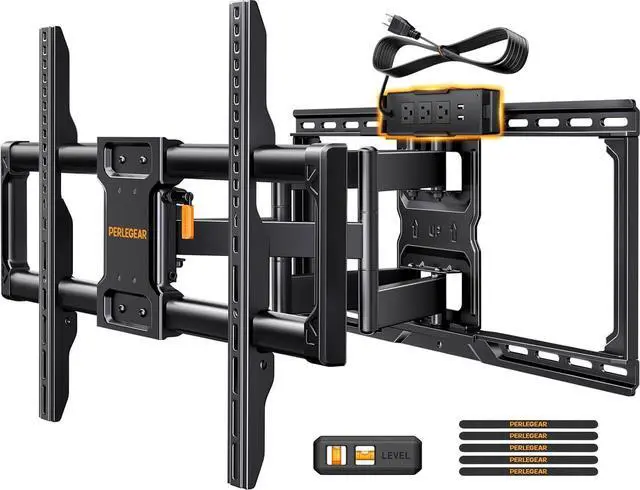 Main image of Full Motion TV Wall Mount with Power Strip for 4290 Inch TVs up to 150 lbs Pre-Assembled TV Mount Has Smooth Swivel Tilt Extension Max VESA 600x400mm 12/16/24 Wood Studs PGLF11