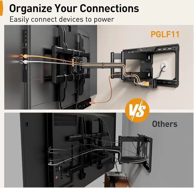 Alt view image 3 of 7 - Full Motion TV Wall Mount with Power Strip for 4290 Inch TVs up to 150 lbs Pre-Assembled TV Mount Has Smooth Swivel Tilt Extension Max VESA 600x400mm 12/16/24 Wood Studs PGLF11