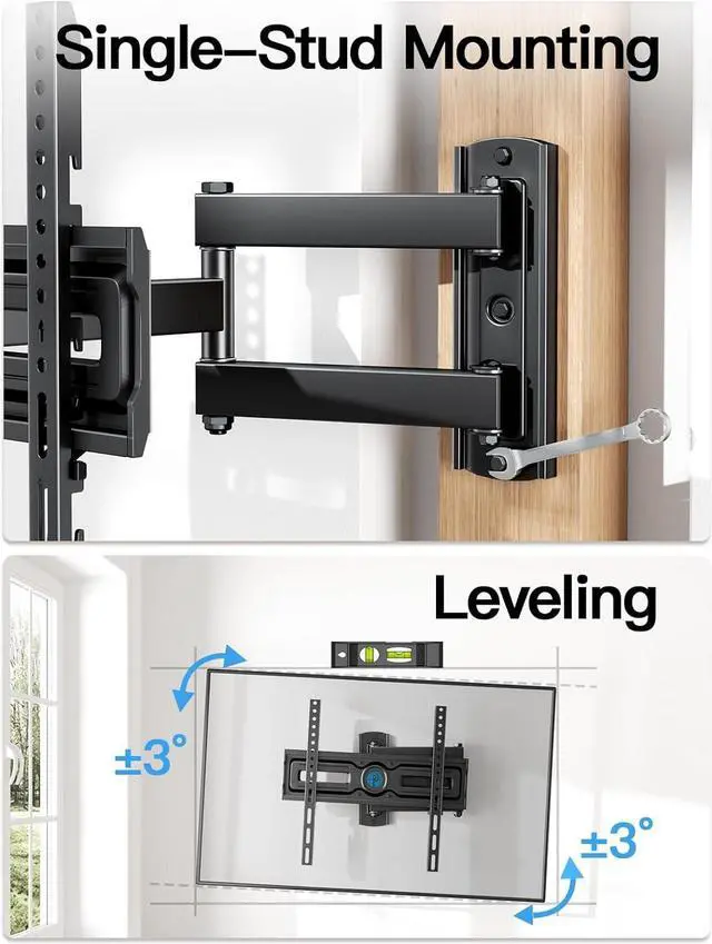 Alt view image 7 of 7 - Full Motion TV Wall Mount for Most 26-60 inch Flat & Curved TVs up to 77 lbs Adjustable Bracket Height Single Articulating Arm Extension Max VESA 400x400mm PIMF9
