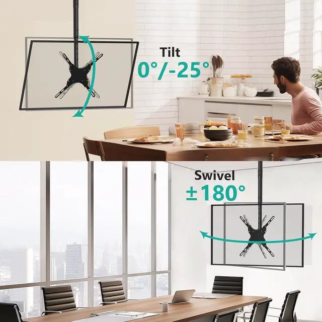 Alt view image 4 of 7 - TV Ceiling Mount Adjustable Bracket Fits Most LED LCD OLED and Plasma Flat Screen Display 26 to 65 Inch up to 110 Lbs Mounting Holes 400x400mm (CM2665) Black