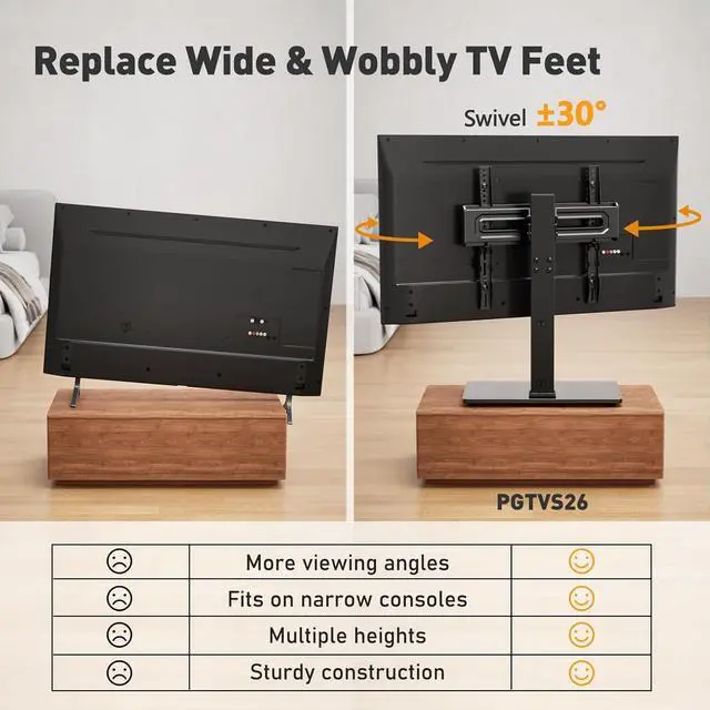 Alt view image 3 of 7 - Universal Swivel TV Stand Base for 3270 inch TVs Height Adjustable Table Top TV Stand Mount with Tilt Tempered Glass Base Holds up to 88 lbs Max VESA 400x400mm PGTVS26