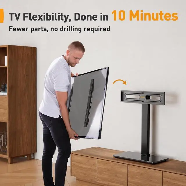 Alt view image 4 of 7 - Universal Swivel TV Stand Base for 3270 inch TVs Height Adjustable Table Top TV Stand Mount with Tilt Tempered Glass Base Holds up to 88 lbs Max VESA 400x400mm PGTVS26