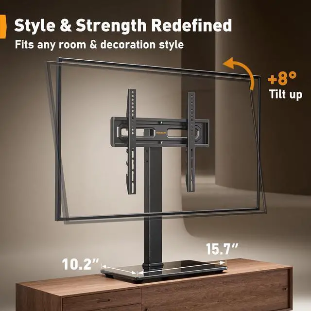 Alt view image 6 of 7 - Universal Swivel TV Stand Base for 3270 inch TVs Height Adjustable Table Top TV Stand Mount with Tilt Tempered Glass Base Holds up to 88 lbs Max VESA 400x400mm PGTVS26