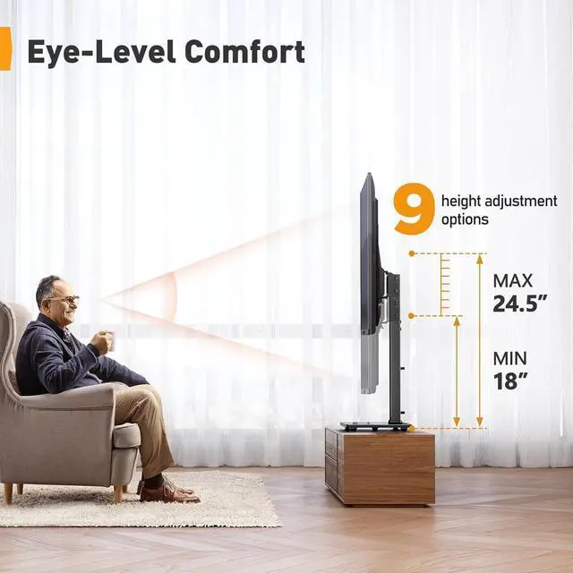 Alt view image 5 of 7 - Universal Swivel TV Stand Base for 3270 inch TVs Height Adjustable Table Top TV Stand Mount with Tilt Tempered Glass Base Holds up to 88 lbs Max VESA 400x400mm PGTVS26