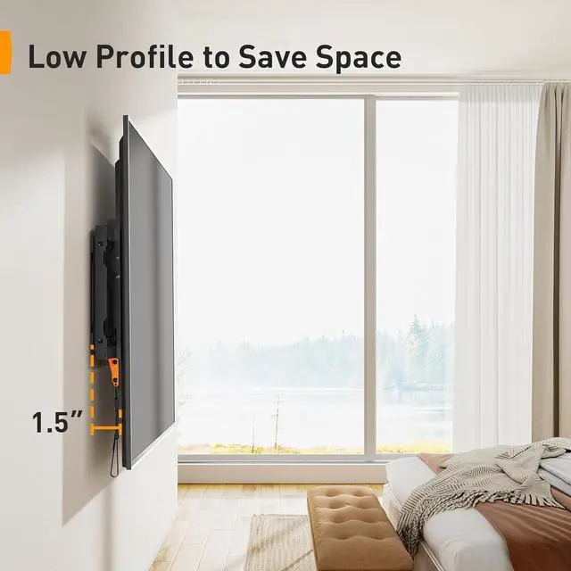 Alt view image 4 of 6 - Tilting TV Wall Mount for Most 37-82 inch TVs up to 132 lbs Low Profile Tilt TV Mount Wall Bracket for Flat or Curved TVs Fits 24/18/16 Studs Max VESA 600x400mm PGLT2