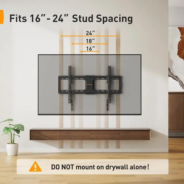 Alt view image 2 of 6 - Tilting TV Wall Mount for Most 37-82 inch TVs up to 132 lbs Low Profile Tilt TV Mount Wall Bracket for Flat or Curved TVs Fits 24/18/16 Studs Max VESA 600x400mm PGLT2