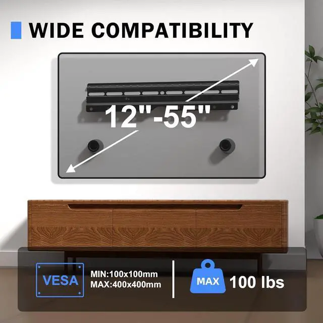 Alt view image 6 of 7 - No Stud TV Wall Mount Drywall Studless TV Hanger for Most 12-55 inch Flat Screen TVs Holds up to 100lbs No Drill Easy Install (MF81)
