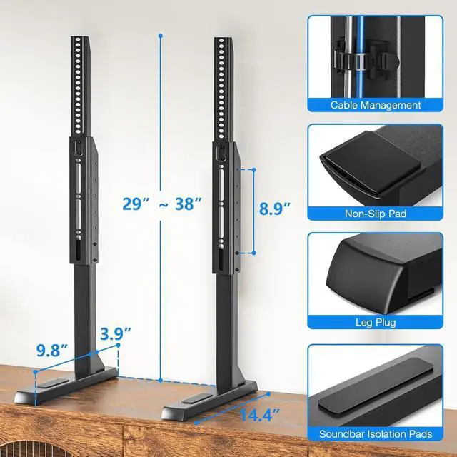 Alt view image 6 of 7 - Table Top TV Stand with Height Adjustable TV Legs TV Stands Base with Cable Management for Most 37 to 86 Inch Flat or Curved TVs Steel TV Feet Holds up to 150 lbs Max VESA 800x600mm Black