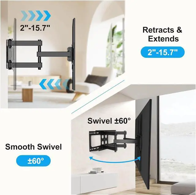 Alt view image 2 of 7 - Full Motion TV Wall Mount for Most 26"-70" Flat/Curved TV, Swivel Tilt Bracket with Articulating Dual Arms, Support 100lbs, Max VESA 400x400mm, Fits 12/16" Wood Stud (MA570)