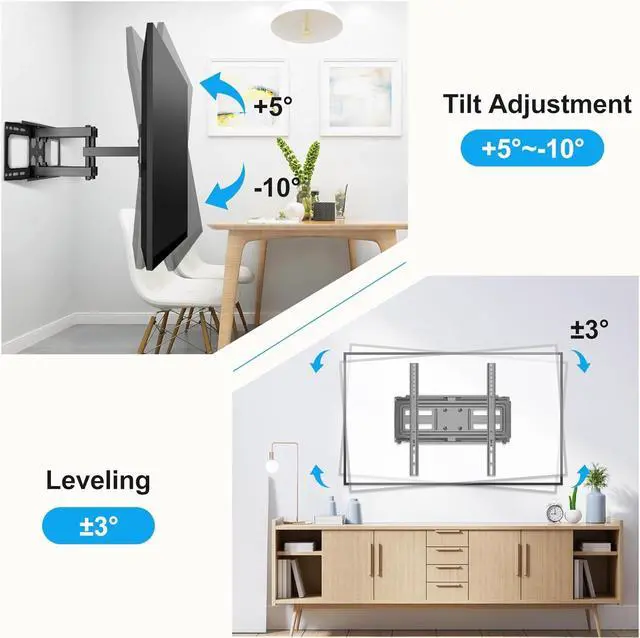 Alt view image 3 of 7 - Full Motion TV Wall Mount for Most 26"-70" Flat/Curved TV, Swivel Tilt Bracket with Articulating Dual Arms, Support 100lbs, Max VESA 400x400mm, Fits 12/16" Wood Stud (MA570)