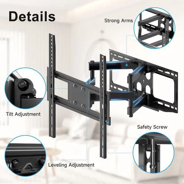 Alt view image 7 of 7 - Full Motion TV Wall Mount for Most 26"-70" Flat/Curved TV, Swivel Tilt Bracket with Articulating Dual Arms, Support 100lbs, Max VESA 400x400mm, Fits 12/16" Wood Stud (MA570)