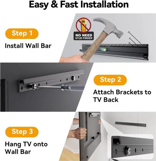 Alt view image 6 of 7 - No Stud TV Wall Mount for 12-55 inch TVs, No Drill TV Mount Holds up to 100 lbs,Studless Drywall TVs Bracket, Bubble Level Included, Low Profile, Non Screw, Easy to Install for Bedroom Living Room