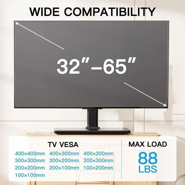 Alt view image 5 of 7 - PERLESMITH Universal Swivel TV Stand-Table Top TV Stand for 32-65 inch TV-Height Adjustable TV Base with Heavy-Duty Tempered Glass Base, VESA 400x400mm up to 88lbs, PSTVS17