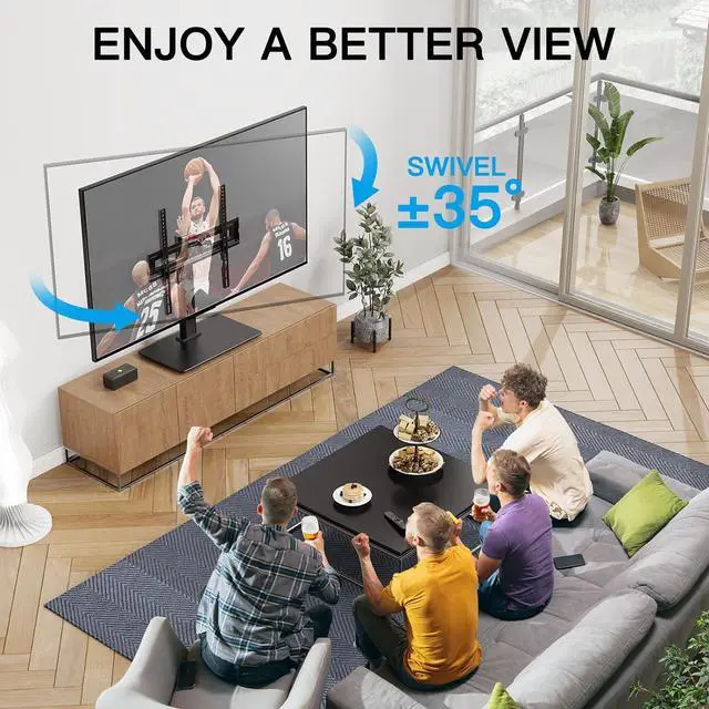 Alt view image 3 of 7 - PERLESMITH Universal Swivel TV Stand-Table Top TV Stand for 32-65 inch TV-Height Adjustable TV Base with Heavy-Duty Tempered Glass Base, VESA 400x400mm up to 88lbs, PSTVS17