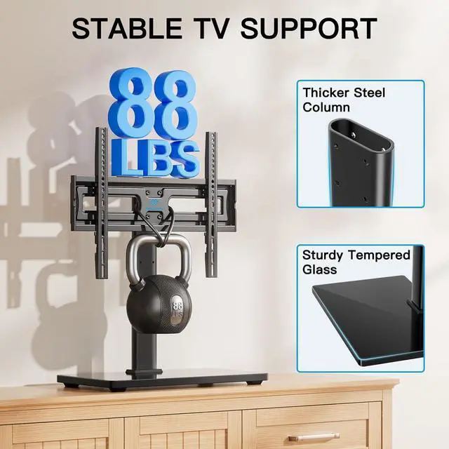 Alt view image 5 of 7 - PERLESMITH Universal Swivel TV Stand-Table Top TV Stand for 32-65 inch TV-Height Adjustable TV Base with Heavy-Duty Tempered Glass Base, VESA 400x400mm up to 88lbs, PSTVS17