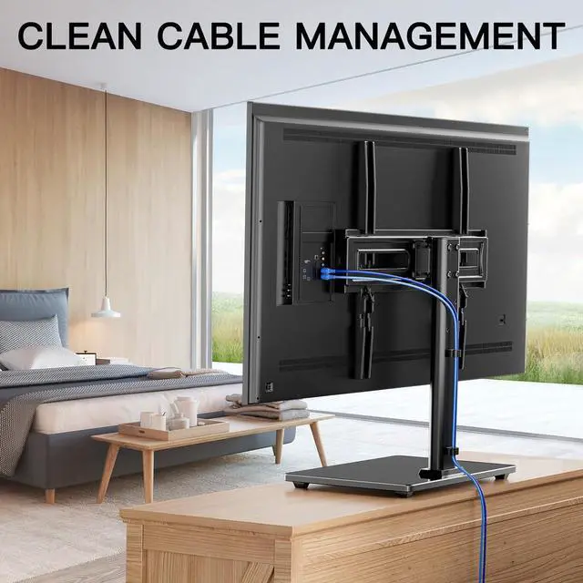 Alt view image 7 of 7 - PERLESMITH Universal Swivel TV Stand-Table Top TV Stand for 32-65 inch TV-Height Adjustable TV Base with Heavy-Duty Tempered Glass Base, VESA 400x400mm up to 88lbs, PSTVS17