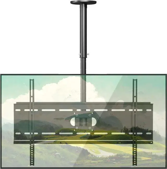 Main image of TV Ceiling Mount - Height Adjustable Bracket, Hanging Tilt 15 Swivel 360 Rotation Full Motion Pole Mount for 37-70" TVs, Up to 180 lbs, 700x400mm VESA Max, Black