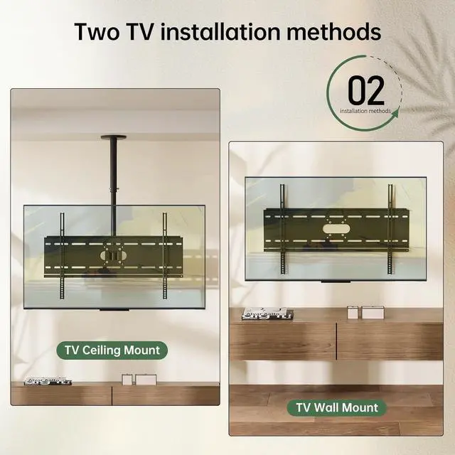 Alt view image 6 of 6 - TV Ceiling Mount - Height Adjustable Bracket, Hanging Tilt 15 Swivel 360 Rotation Full Motion Pole Mount for 37-70" TVs, Up to 180 lbs, 700x400mm VESA Max, Black