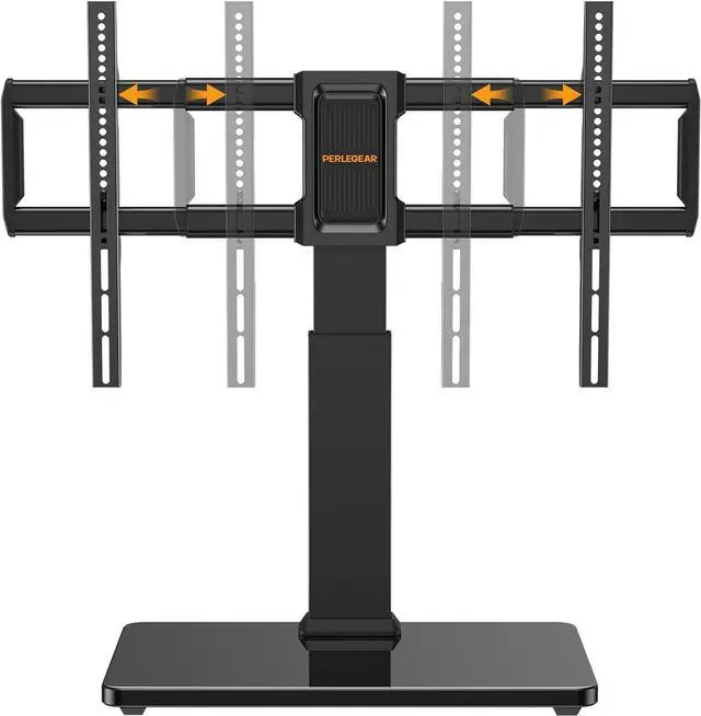 Main image of Perlegear Swivel TV Stand - Universal Height Adjustable Tabletop Mount for 37-80 inch TVs, Holds up to 99 lbs, Preassembled InstaMount Front Support, Max VESA 600x400mm, PGTVS28