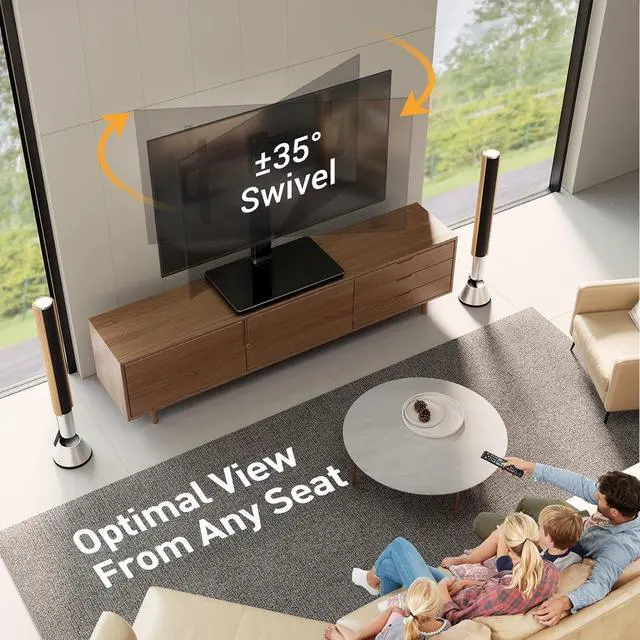 Alt view image 5 of 7 - Perlegear Swivel TV Stand - Universal Height Adjustable Tabletop Mount for 37-80 inch TVs, Holds up to 99 lbs, Preassembled InstaMount Front Support, Max VESA 600x400mm, PGTVS28