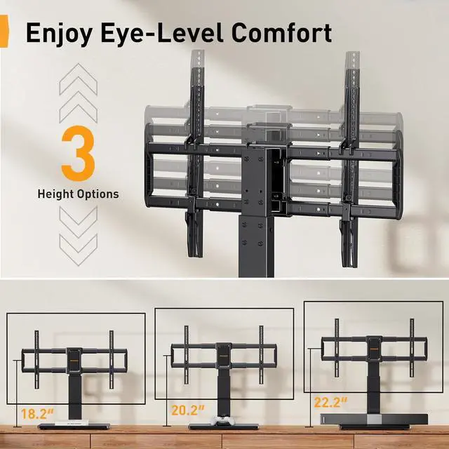 Alt view image 6 of 7 - Perlegear Swivel TV Stand - Universal Height Adjustable Tabletop Mount for 37-80 inch TVs, Holds up to 99 lbs, Preassembled InstaMount Front Support, Max VESA 600x400mm, PGTVS28