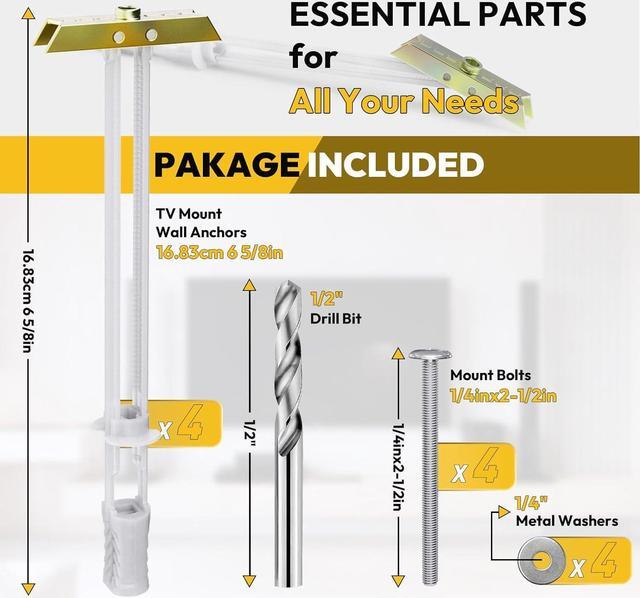Alt view image 2 of 7 - Steel Stud TV Mounting Kit, Metal Stud TV Mount Kit for Tilt & Low Profile TV, Drywall Anchors for TV Mounting Kit Includes 4 Wall Anchors (1/4) & Bolts, Steel Drill Bit and TV Mounting Hardware
