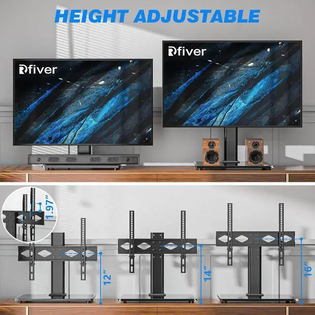 Alt view image 4 of 7 - Rfiver Universal Table Top TV Stand TV Base Replacement for Most 27 30 32 39 40 42 43 49 50 55 60 Inch LCD LED Plasma Flat Screen TVs, Vesa Mount Holds up to 88 lbs, Height Adjustable