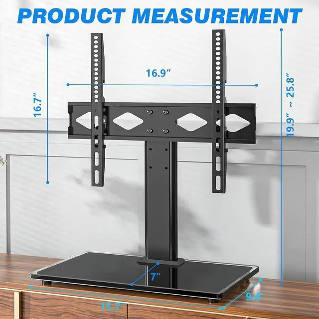 Alt view image 6 of 7 - Rfiver Universal Table Top TV Stand TV Base Replacement for Most 27-60 Inch LCD LED Flat Curved Screen TVs Holds up to 88lbs, Height Adjustable TV Mount Stand with Tempered Glass Base, VESA 400x400mm