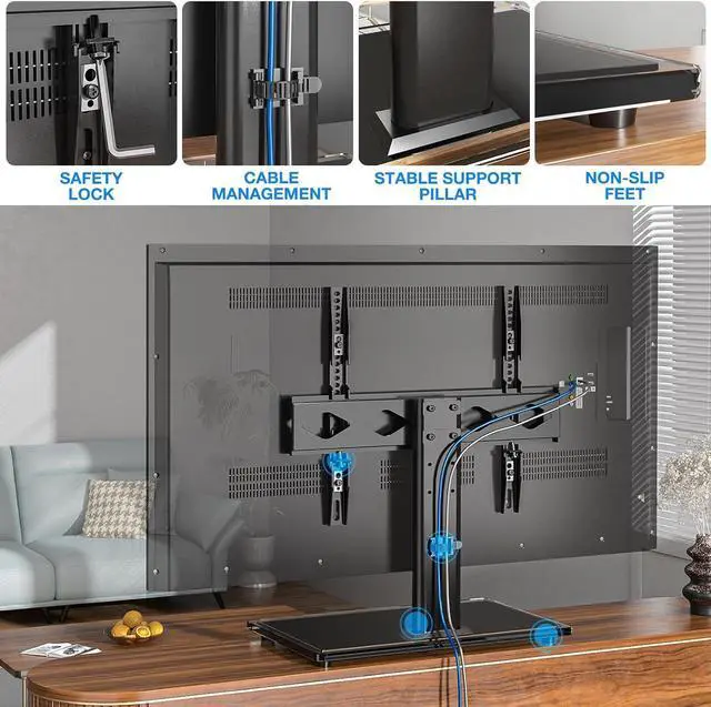 Alt view image 7 of 7 - Rfiver Universal Table Top TV Stand TV Base Replacement for Most 27 30 32 39 40 42 43 49 50 55 60 Inch LCD LED Plasma Flat Screen TVs, Vesa Mount Holds up to 88 lbs, Height Adjustable