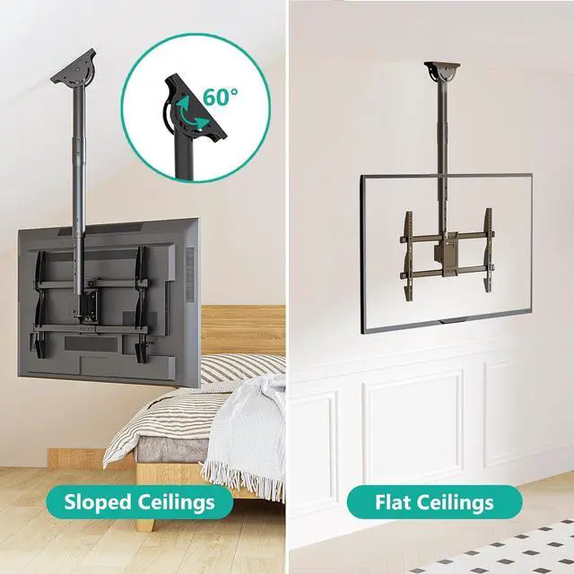 Alt view image 3 of 7 - Ceiling TV Mount for Most 37 to 80 inch Flat Screen Display Hanging TV Mount Bracket with Swivel Tilt Fits LED LCD OLED 4K TVs up to 110lbs Max Mounting Holes 600x400mm (CM3770) Black