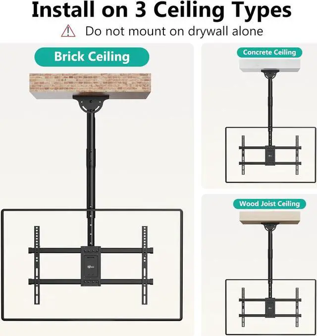 Alt view image 6 of 7 - Ceiling TV Mount for Most 37 to 80 inch Flat Screen Display Hanging TV Mount Bracket with Swivel Tilt Fits LED LCD OLED 4K TVs up to 110lbs Max Mounting Holes 600x400mm (CM3770) Black