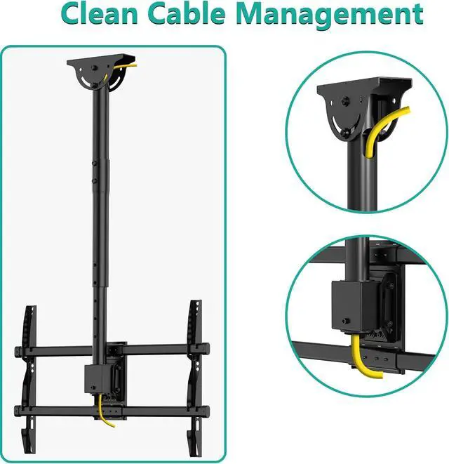 Alt view image 7 of 7 - Ceiling TV Mount for Most 37 to 80 inch Flat Screen Display Hanging TV Mount Bracket with Swivel Tilt Fits LED LCD OLED 4K TVs up to 110lbs Max Mounting Holes 600x400mm (CM3770) Black
