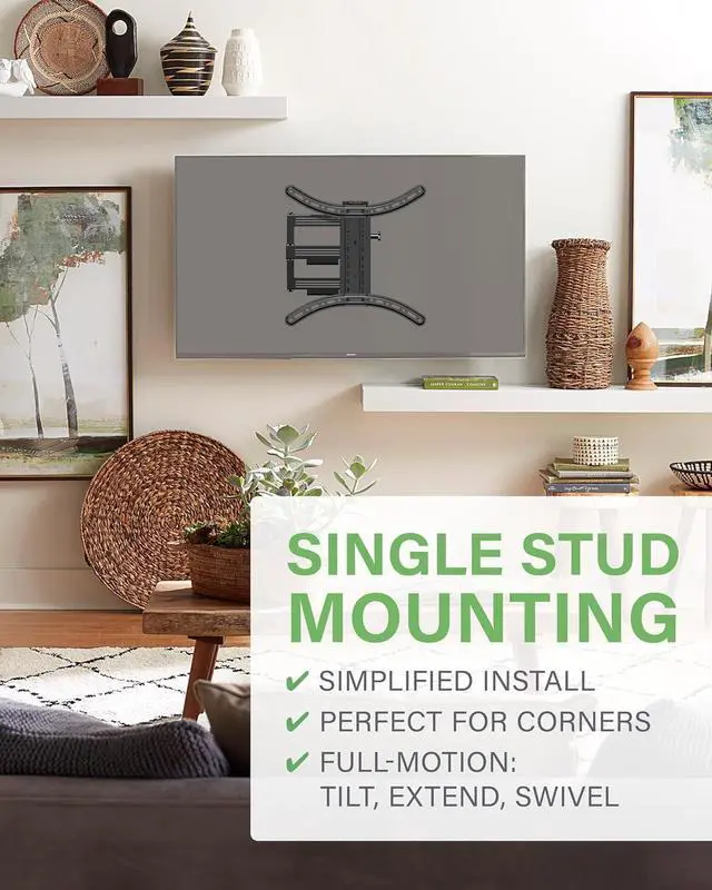 Alt view image 3 of 7 - SANUS Full Motion TV Mount - Single Stud 32 to 55 inch TV Wall Mount Tilts, Extends & Swivels - Easy DIY Install Includes All Hardware & Post Install Leveling - Great for Corners