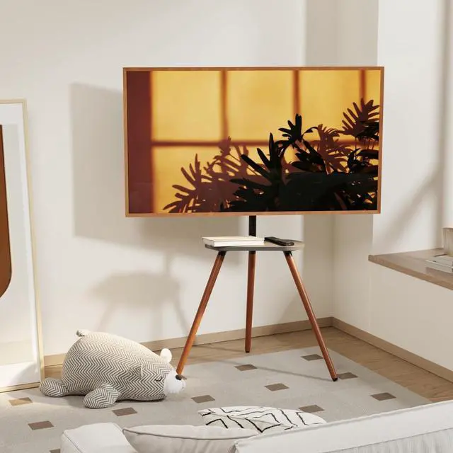 Alt view image 2 of 7 - Tripod Easel TV Stand for 40 to 65 Inch LCD LED OLED Screen, Height Adjustable and Swievel TV Stand, Portable Corner TV Floor Stand with Wooden Tray, VESA 400x400mm, Minimalist Black Walnut
