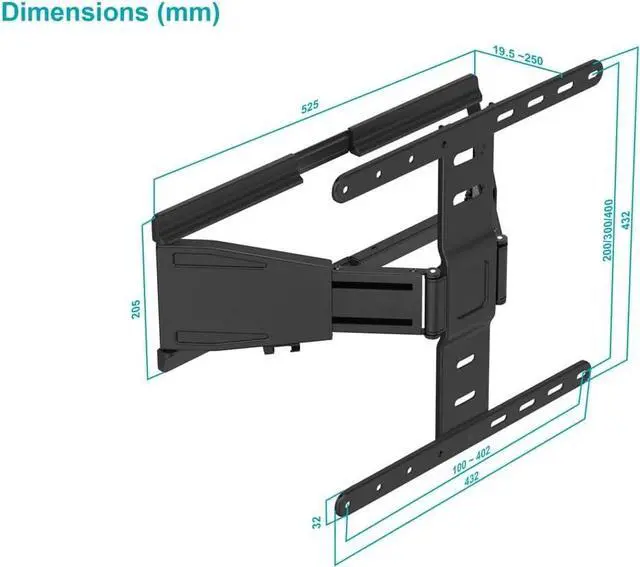 Alt view image 5 of 6 - Monoprice Ultra-Slim Full-Motion Articulating TV Wall Mount Bracket - For 40" ~ 75" TVs Max Weight 66lbs VESA Up to 200x200 Concrete & Brick Compatible, Black