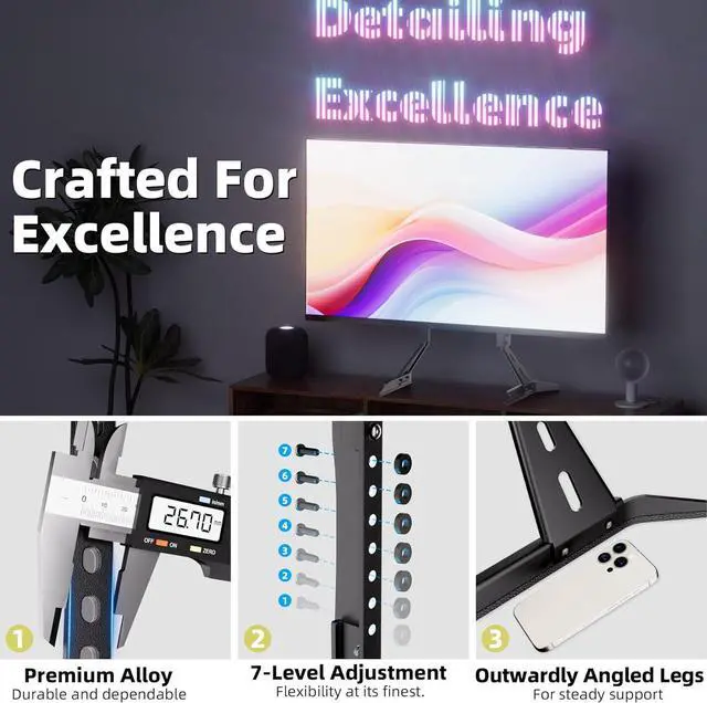 Alt view image 3 of 6 - Universal TV Stand Base Replacement,Metal TV Legs-7 Level Height Adjustable,Desktop TV Stand Mount with Extra Long Legs for Most 32"-65" TVs Supports Max VESA 800x400mm Holds up to 120 LBS