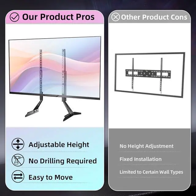 Alt view image 6 of 6 - Universal TV Stand Base Replacement,Metal TV Legs-7 Level Height Adjustable,Desktop TV Stand Mount with Extra Long Legs for Most 32"-65" TVs Supports Max VESA 800x400mm Holds up to 120 LBS
