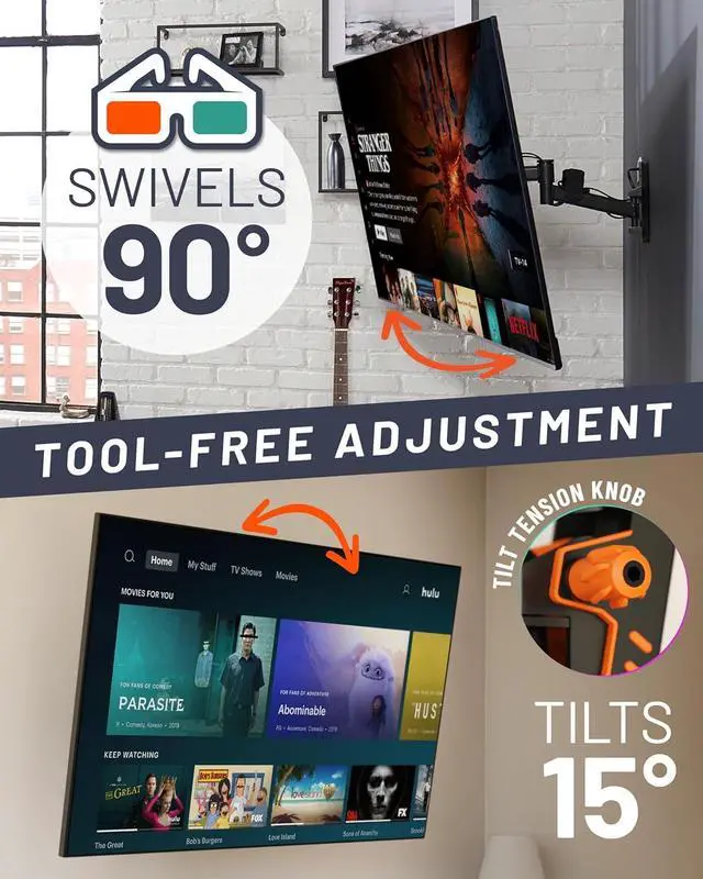 Alt view image 4 of 6 - ECHOGEAR SwiftStud Swivel Full Motion TV Wall Mount for TVs Up to 60" - Smooth Extention, Tilt - Wall Template for Easy Install On 1 Stud - Level & Hide Cables After Install