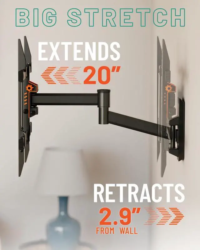 Alt view image 5 of 6 - ECHOGEAR SwiftStud Swivel Full Motion TV Wall Mount for TVs Up to 60" - Smooth Extention, Tilt - Wall Template for Easy Install On 1 Stud - Level & Hide Cables After Install