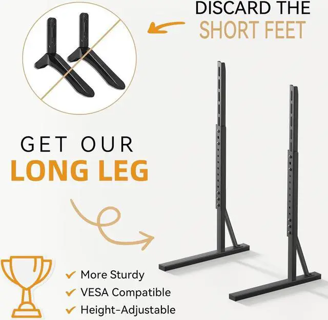 Alt view image 2 of 7 - Universal TV Stand Legs for 35-75 Inch LCD/LED/OLED TVs, Tabletop TV Mount Base with 7 Height Levels, Heavy Duty Steel Frame TV Feet Holds up to 120lbs, Max VESA 800x400mm