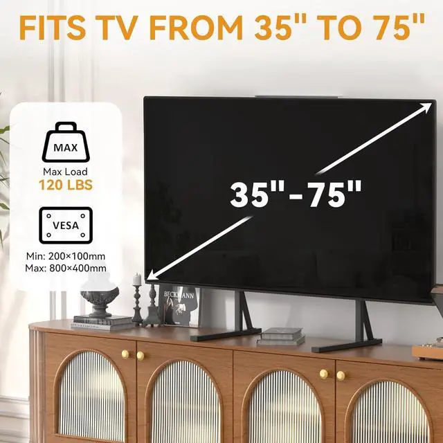 Alt view image 3 of 7 - Universal TV Stand Legs for 35-75 Inch LCD/LED/OLED TVs, Tabletop TV Mount Base with 7 Height Levels, Heavy Duty Steel Frame TV Feet Holds up to 120lbs, Max VESA 800x400mm